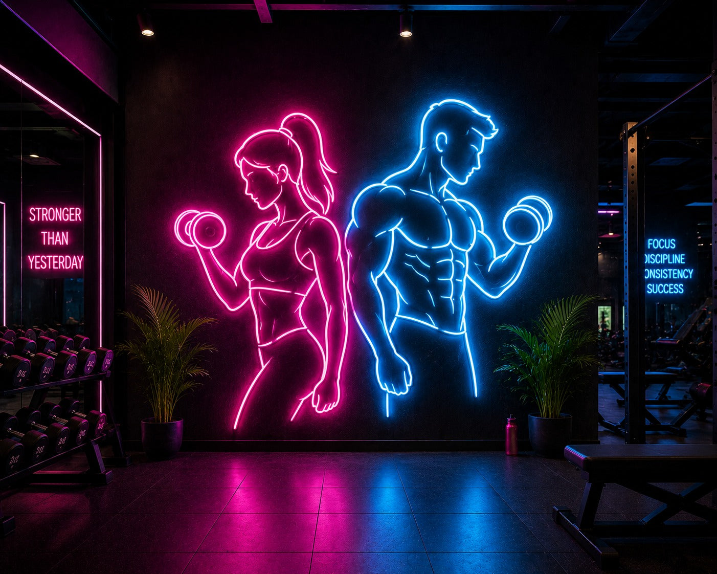 Gym Couple Neon Light Wall Art