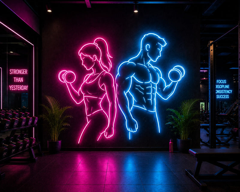 Gym Couple Neon Light Wall Art